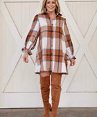 Plaid Collared Neck Ruffled Shirt Dress/Tunic - Body By J'ne