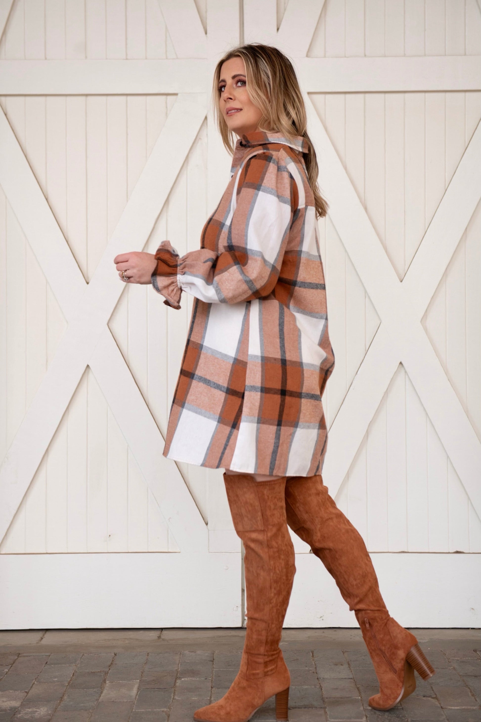 Plaid Collared Neck Ruffled Shirt Dress/Tunic - Body By J'ne