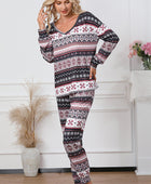 Snowflake Print Long Sleeve And Joggers Lounge Set - Body By J'ne