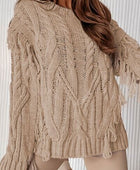 Cable-Knit Fringe Round Neck Sweater - Body By J'ne