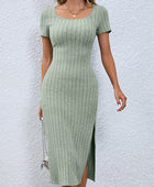 Short Sleeve Slit Midi Dress - Body By J'ne