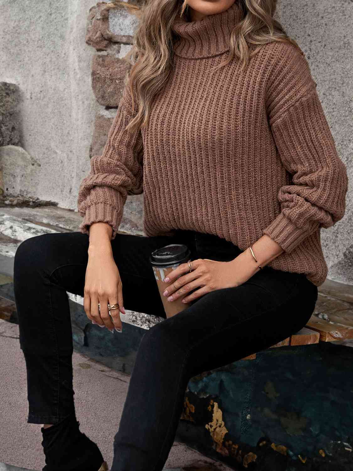 Turtleneck Rib-Knit Sweater - Body By J'ne