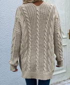 Woven Right Cable-Knit Open Front Cardigan with Front Pockets - Body By J'ne