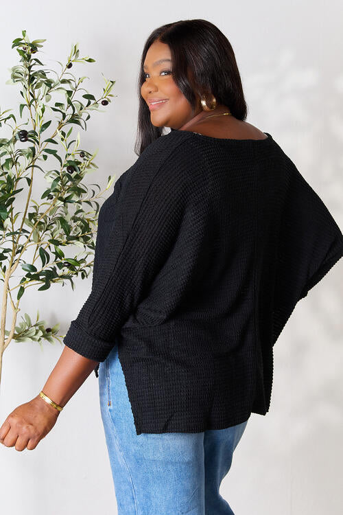 Round Neck High-Low Slit Knit Top - Body By J'ne