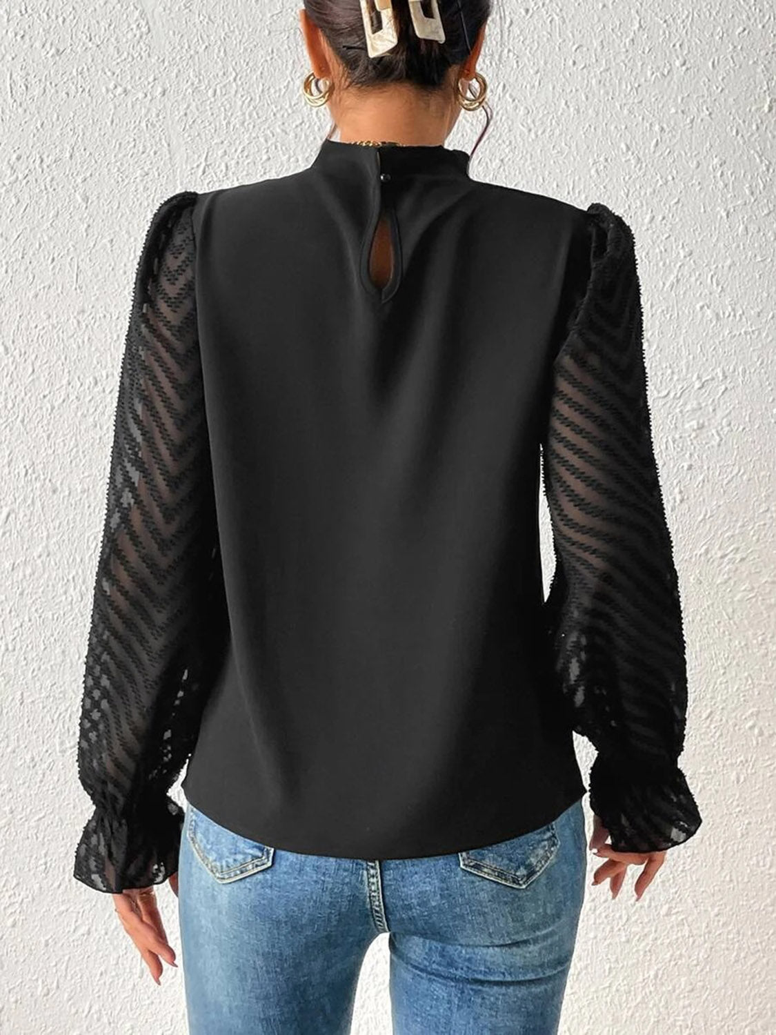 Mock Neck Flounce Sleeve Blouse - Body By J'ne