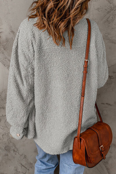 Fuzzy Button Up Pocketed Jacket - Body By J'ne