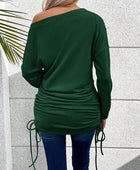 Ruched Single Shoulder Long Sleeve T-Shirt - Body By J'ne