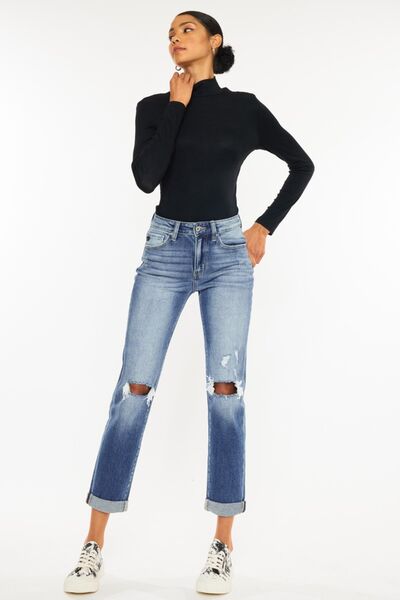 Kancan High Waist Distressed Hem Detail Cropped Straight Jeans - Body By J'ne