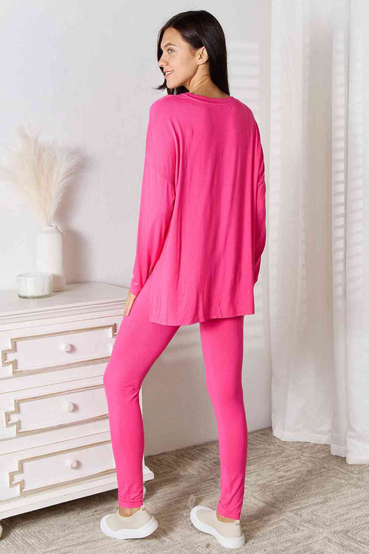 Full Size V-Neck Soft Rayon Long Sleeve Top and Pants Lounge Set - Body By J'ne