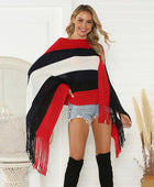 Striped Fringe Trim Poncho - Body By J'ne