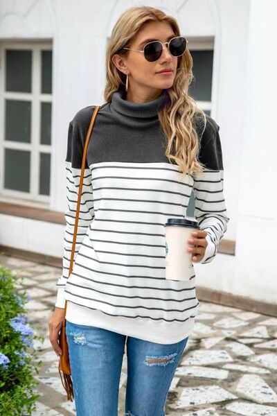 Striped Contrast Turtleneck Sweater - Body By J'ne