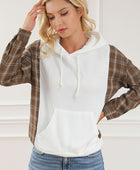 Plaid Waffle-Knit Drawstring Kangaroo Pocket Hoodie - Body By J'ne