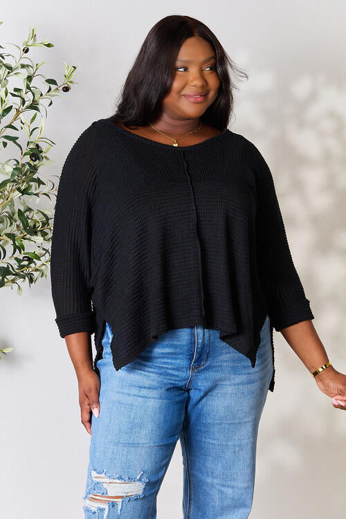 Round Neck High-Low Slit Knit Top - Body By J'ne