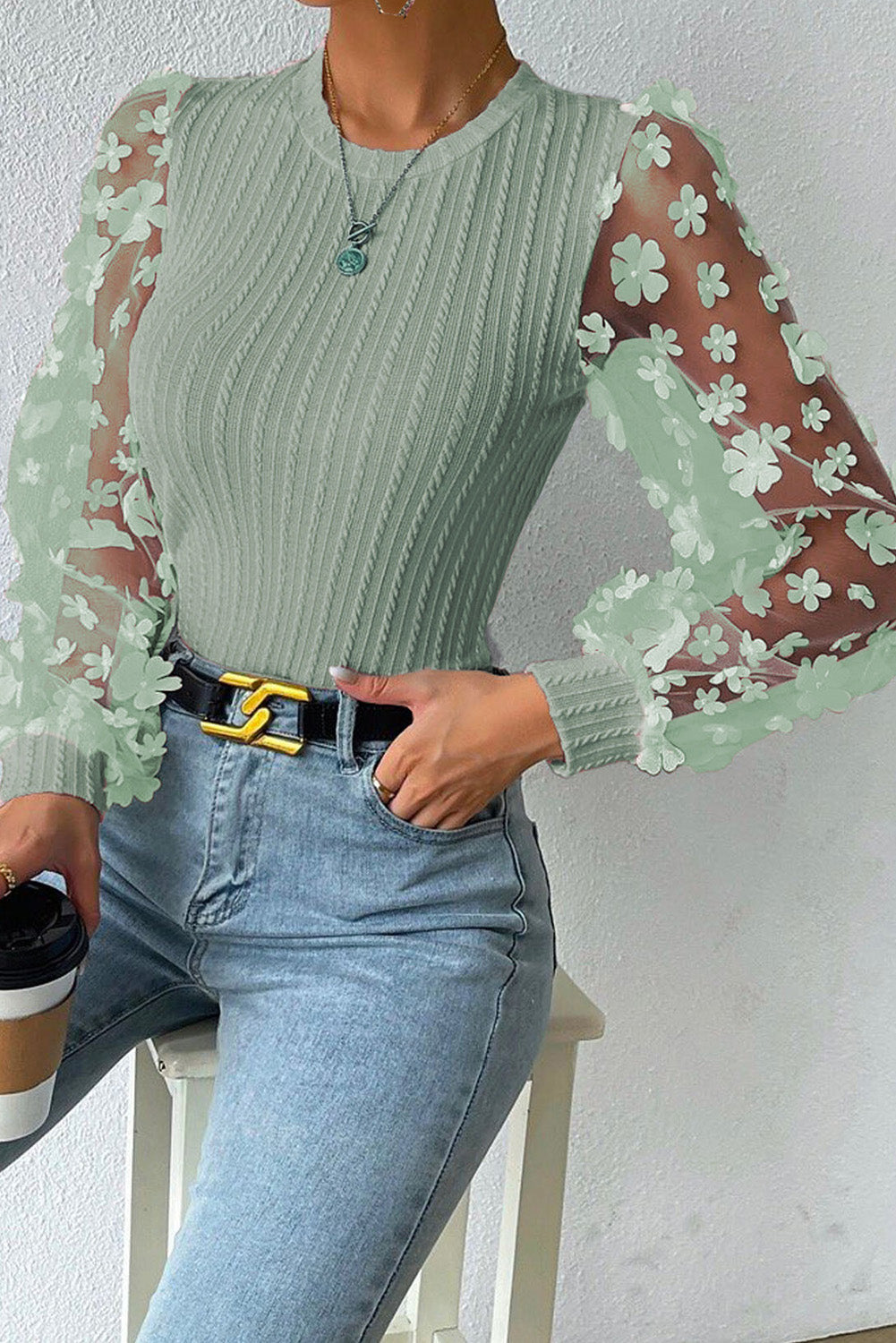 Textured Applique Long Sleeve Blouse - Body By J'ne