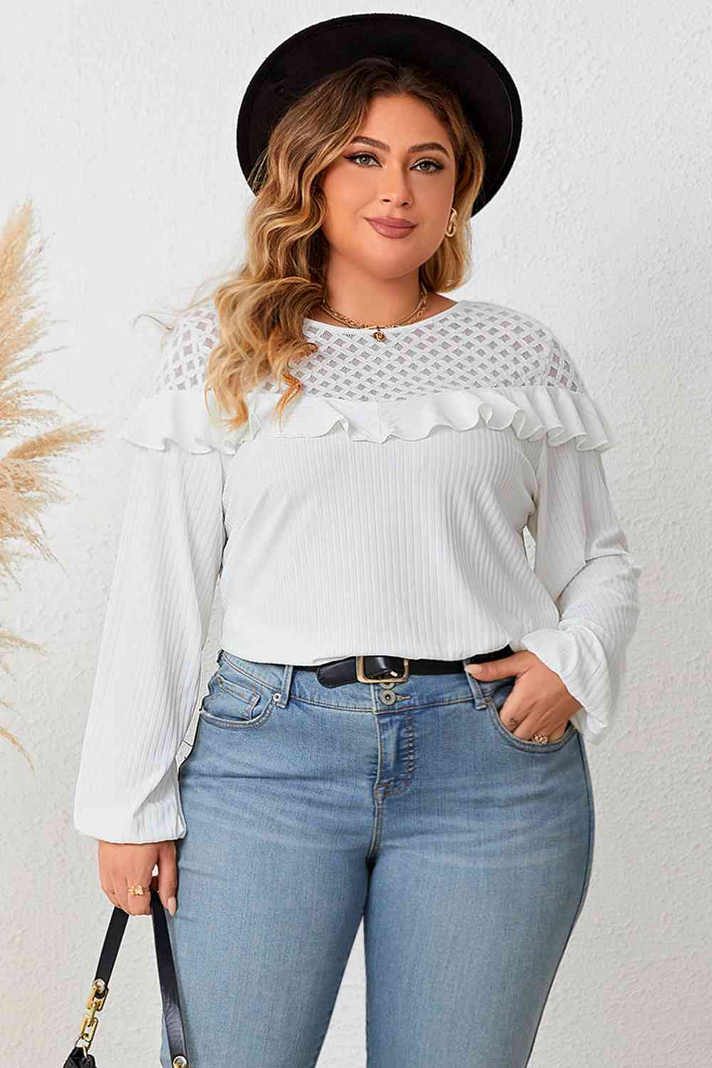 Captivating Ruffled Round Neck Long Sleeve Blouse - Body By J'ne