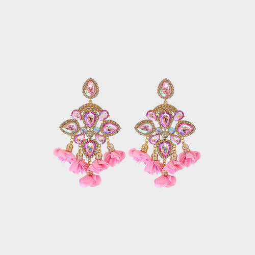 Flower Shape Rhinestone Alloy Dangle Earrings - Body By J'ne