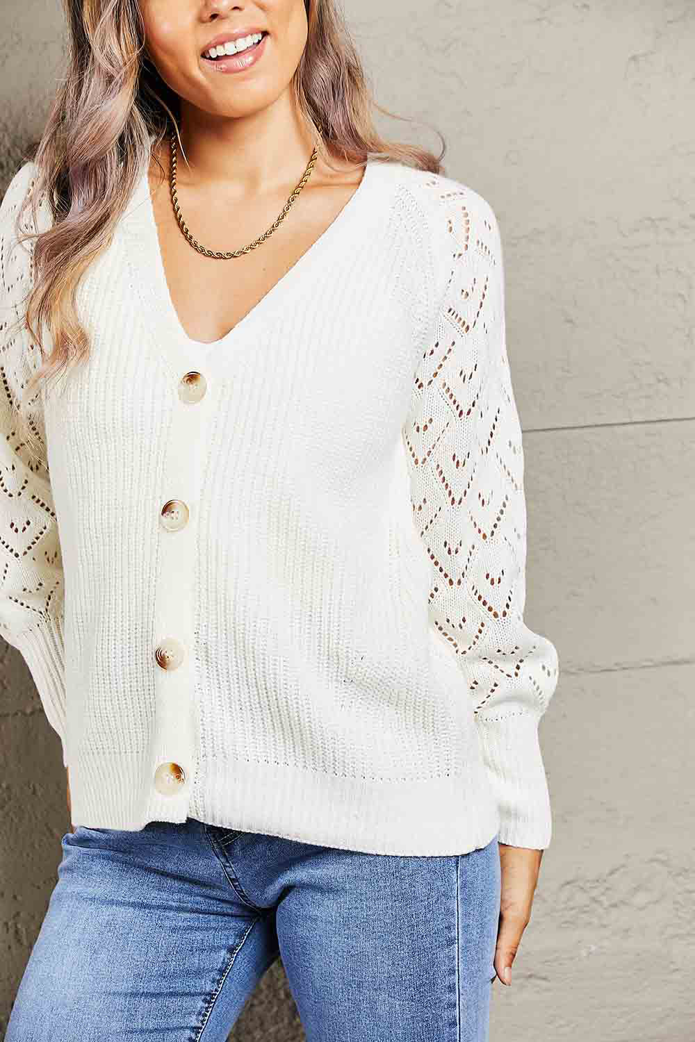 Rib-Knit Plunge Raglan Sleeve Cardigan - Body By J'ne