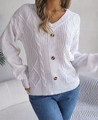 Cable-Knit Buttoned V-Neck Sweater - Body By J'ne