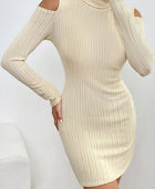 Ribbed Turtleneck Cold Shoulder Long Sleeve Mini Dress - Body By J'ne