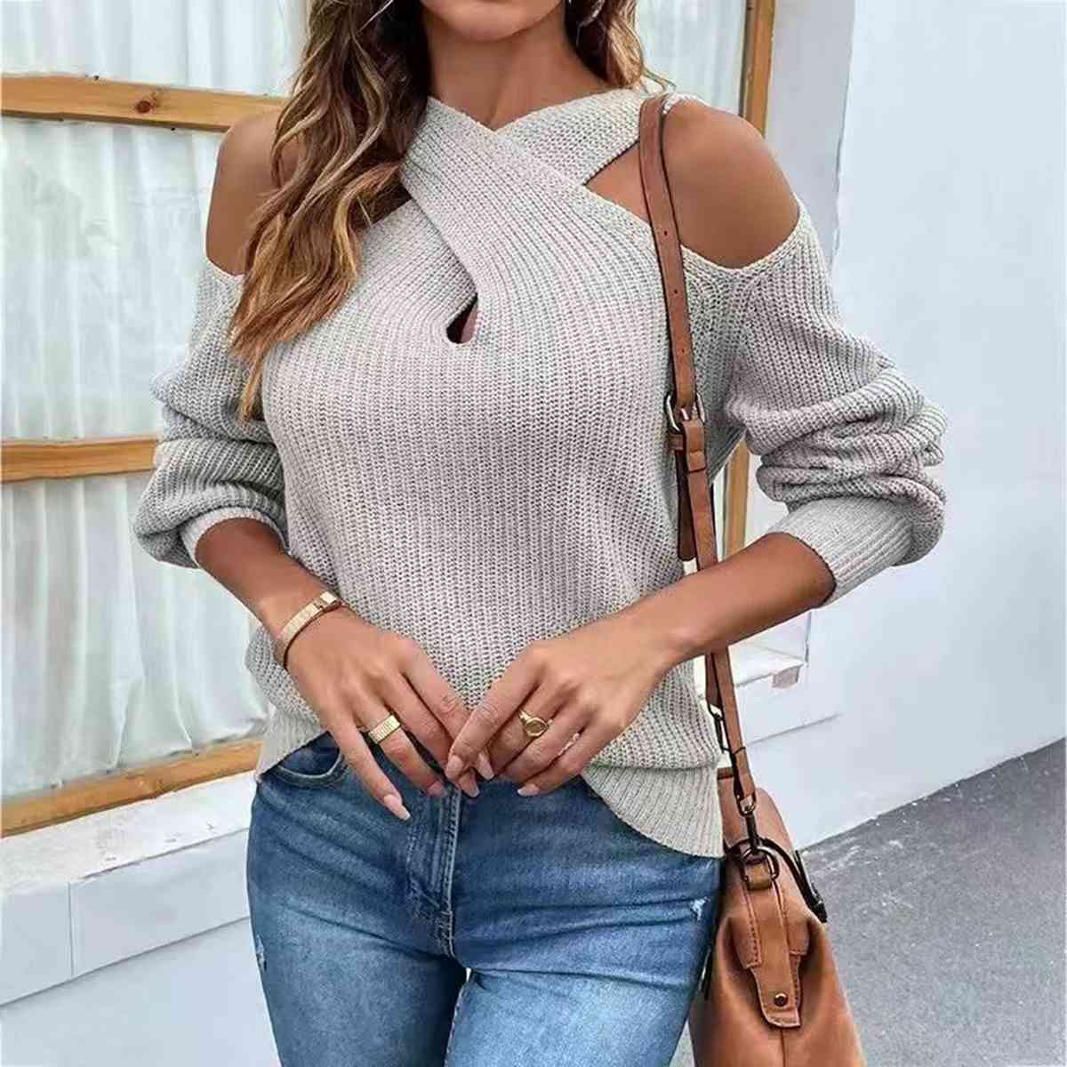 Crisscross Cold-Shoulder Sweater - Body By J'ne