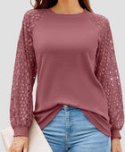 Full Size Eyelet Round Neck Long Sleeve T-Shirt - Body By J'ne