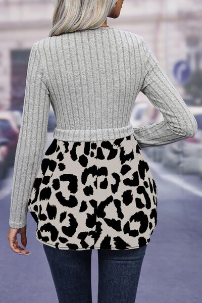 Leopard Peplum Round Neck Blouse - Body By J'ne