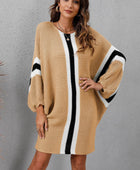 Ribbed Round Neck Long Sleeve Sweater Dress - Body By J'ne