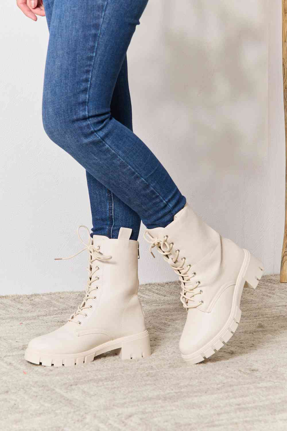 Zip Back Lace-up Front Combat Boots - Body By J'ne