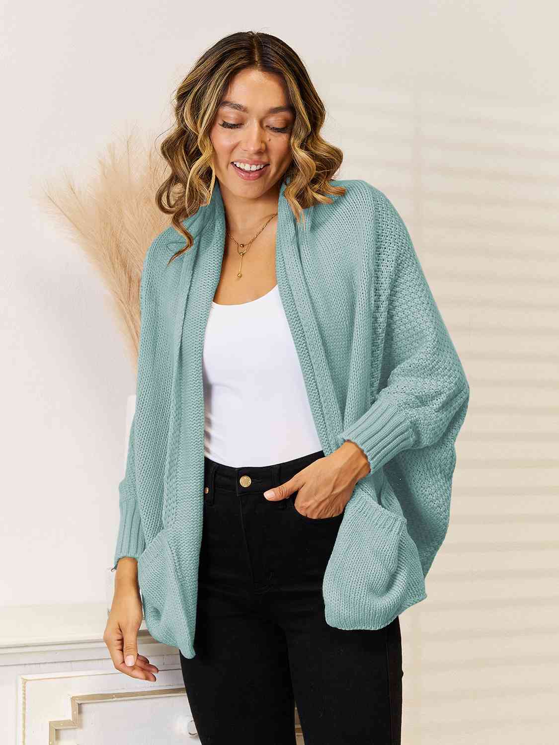 Open Front  Cardigan with Pockets - Body By J'ne
