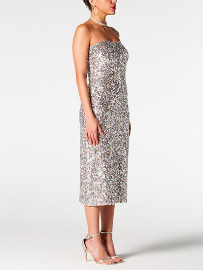 Sequin Straight Neck Midi Wrap Dress - Body By J'ne