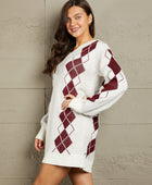 Woven Right Argyle V-Neck Ribbed Trim Sweater Dress - Body By J'ne