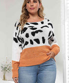 Plus Size Leopard Round Neck Long Sleeve Sweater - Body By J'ne