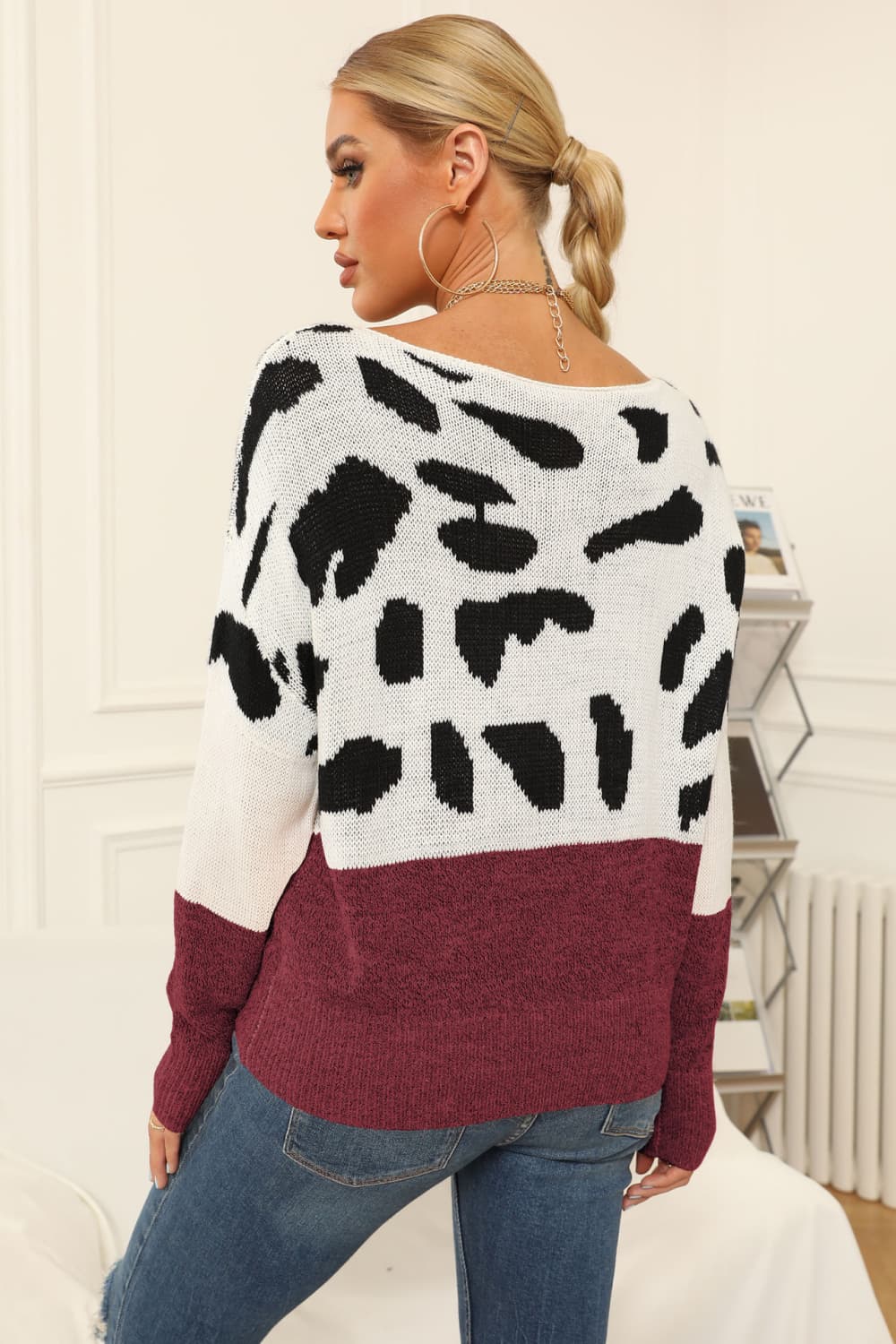 Full Size Two-Tone Boat Neck Sweater - Body By J'ne
