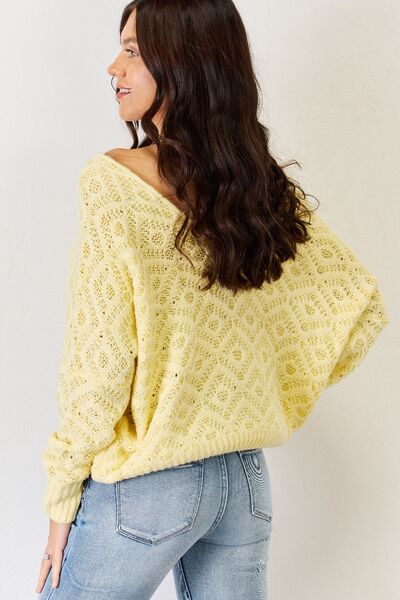 V-Neck Patterned Long Sleeve Sweater - Body By J'ne