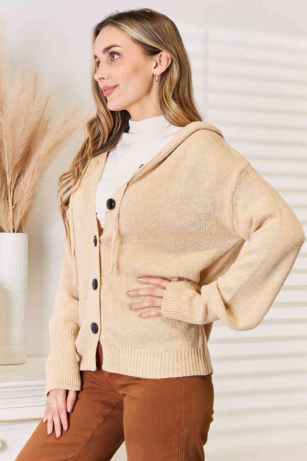 Fall Gratitude Button-Down Long Sleeve Hooded Sweater - Body By J'ne