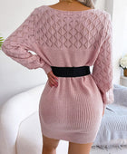 Openwork Boat Neck Sweater Dress - Body By J'ne