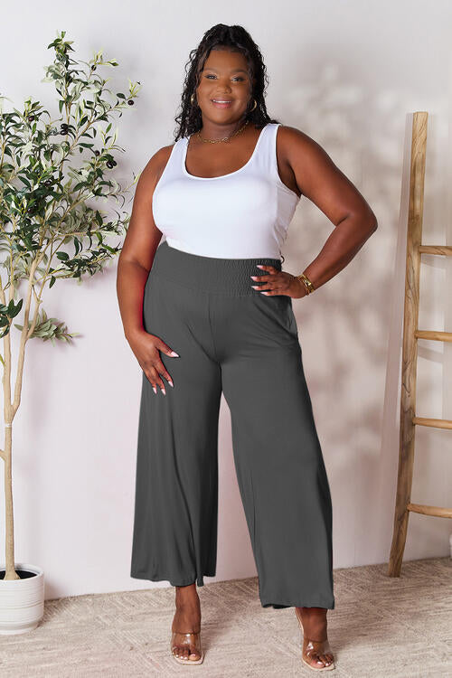 Smocked Wide Waistband Wide Leg Pants - Body By J'ne
