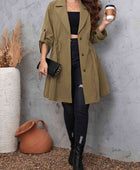 Plus Size Lapel Collar Drawstring Roll-Tab Sleeve Trench Coat - Body By J'ne