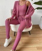 Cami, Open Front Cardigan, and Pants Set - Body By J'ne