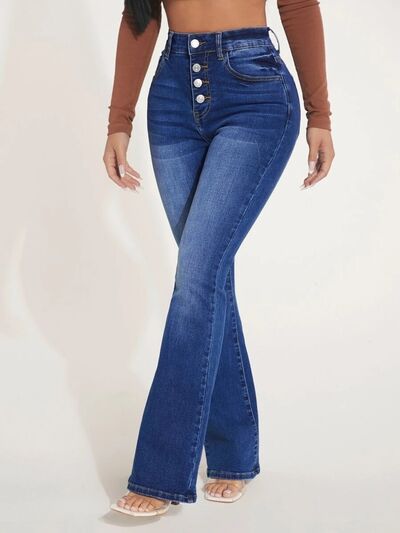 Button Fly Bootcut Jeans with Pockets - Body By J'ne