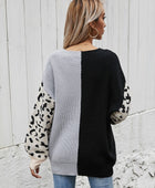 Leopard Color Block V-Neck Tunic Pullover Sweater - Body By J'ne