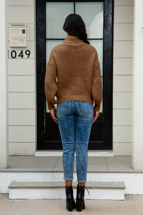 Cable-Knit Turtleneck Long Sleeve Sweater - Body By J'ne