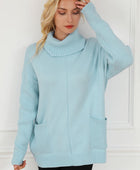 Pocketed Turtleneck Dropped Shoulder Sweater - Body By J'ne