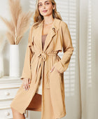 Full Size Tied Trench Coat with Pockets - Body By J'ne