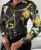 Printed Collared Neck Long Sleeve Shirt - Body By J'ne