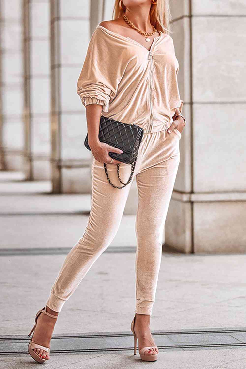 Zip-Up Jacket and Pants Set - Body By J'ne