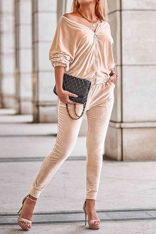 Zip-Up Jacket and Pants Set - Body By J'ne