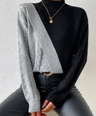 Contrast Mock Neck Cable-Knit Sweater - Body By J'ne