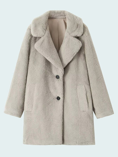 Fuzzy Button Up Lapel Collar Coat - Body By J'ne