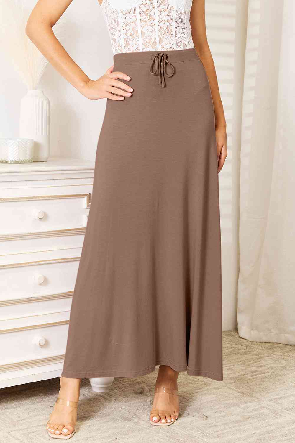 Full Size Soft Rayon Drawstring Waist Maxi Skirt Rayon - Body By J'ne